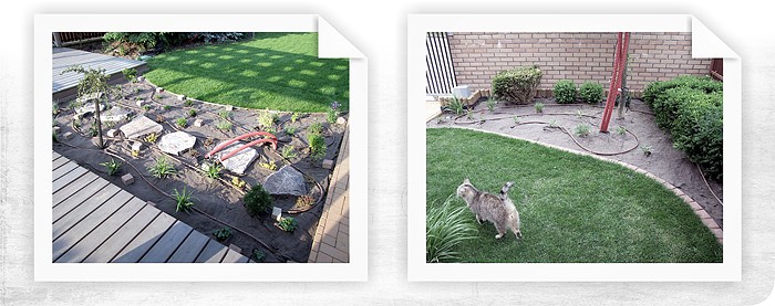 Mulčování ekotextílií v okrasné zahradě rodinného domu v Brně