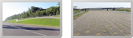 Dopravní infrastruktura se svahy pokrytými ekotextiliemi